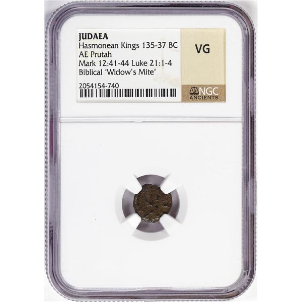 Judaea 135-37 BC Hasmonean Kings AE Prutah Widows Mite Ancient Coin NGC VG
