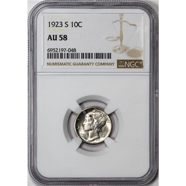 1923-S Mercury Dime Coin NGC AU58