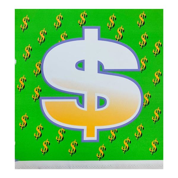 Steve Kaufman (1960-2010) "Dollar Sign (Green Bold)" Original Mixed Media on Canvas