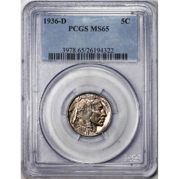 1936-D Buffalo Nickel Cent Coin PCGS MS65