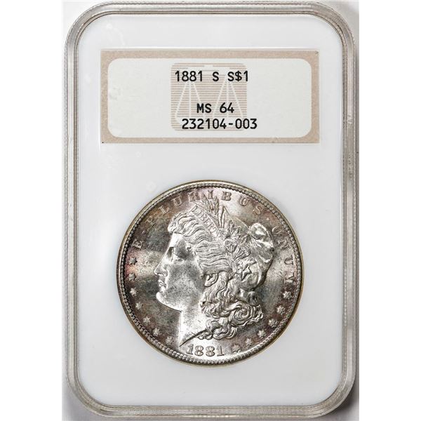 1881-S $1 Morgan Silver Dollar Coin NGC MS64 Toning  Old Fatty Holder