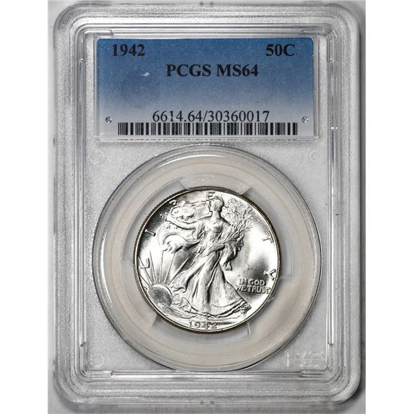 1942 Walking Liberty Half Dollar Coin PCGS MS64
