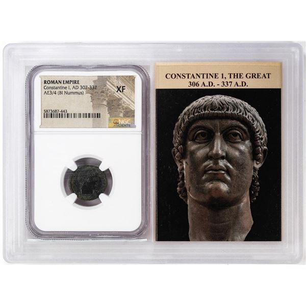 Roman Empire 307-337 AD Constantine I AE3/4 Bi Nummus Ancient Coin NGC XF Story Box