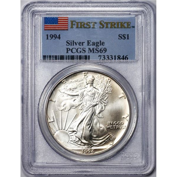 1994 $1 American Silver Eagle Coin PCGS MS69 First Strike