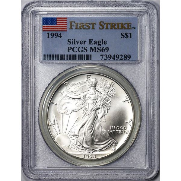 1994 $1 American Silver Eagle Coin PCGS MS69 First Strike