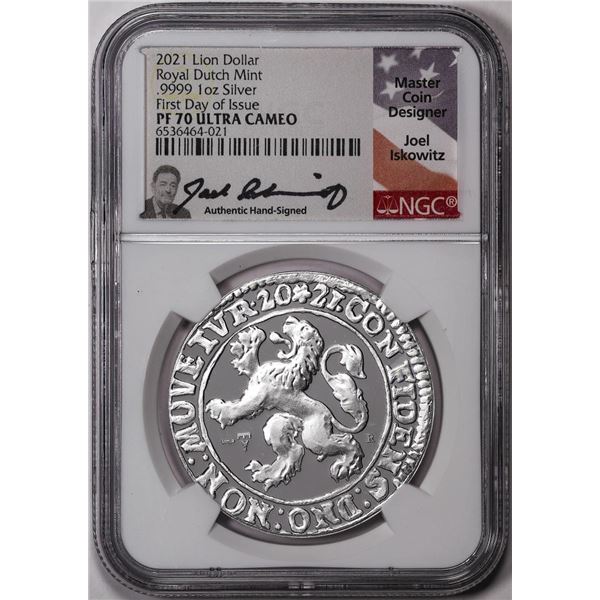 2021 Netherlands Proof Lion Dollar Silver Coin NGC PF70 Ultra Cameo FDOI Signed