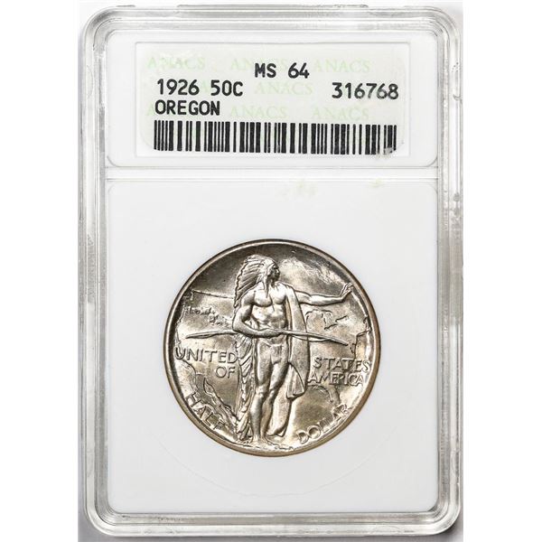 1926 Oregon Trail Memorial Commemorative Half Dollar Coin ANACS MS64 Old Soap Box