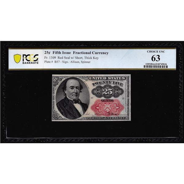 1874 Fifth Issue Twenty-Five Cents Fractional Currency Note Fr.1309 PCGS Choice Unc 63