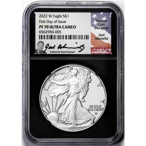 2022-W $1 Proof American Silver Eagle Coin NGC PF70 Ultra Cameo FDOI Iskowitz Signed