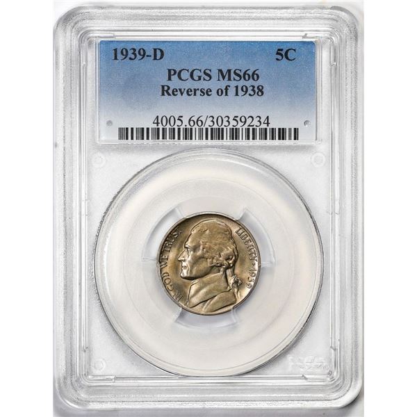 1939-D Reverse of 1938 Jefferson Nickel Cent Coin PCGS MS66