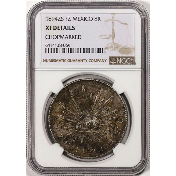 1894ZS FZ Mexico 8 Reales Silver Coin NGC XF Details Chopmarked