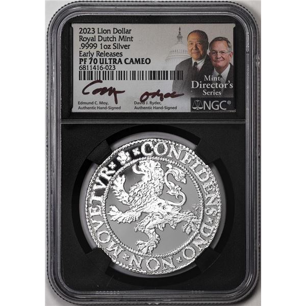 2023 Netherlands Proof Lion Dollar Silver Coin NGC PF70 Ultra Cameo Moy Signature