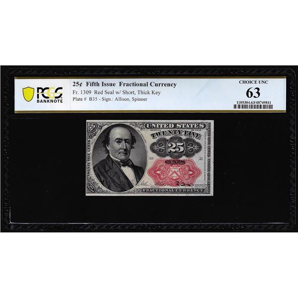1874 Fifth Issue Twenty-Five Cents Fractional Currency Note Fr.1309 PCGS Choice Unc 63