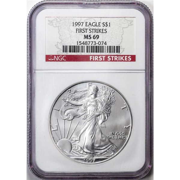1997 $1 American Silver Eagle Coin NGC MS69 First Strikes