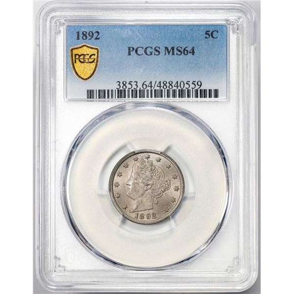 1892 Liberty V Nickel Coin PCGS MS64