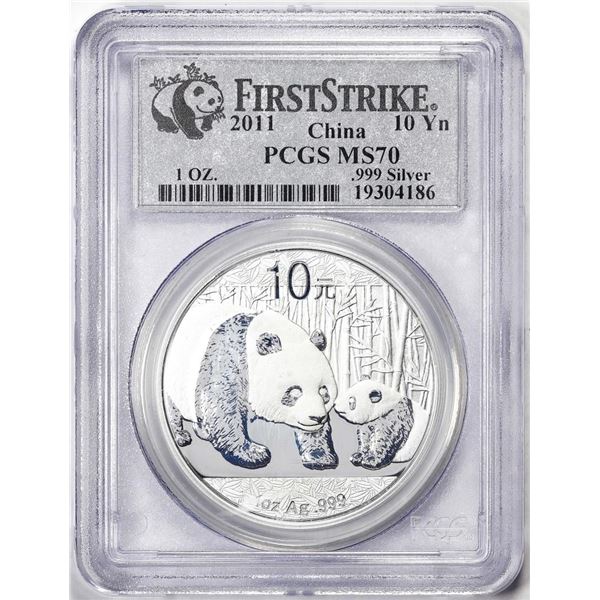 2011 China 10 Yuan Silver Panda Coin PCGS MS70 First Strike