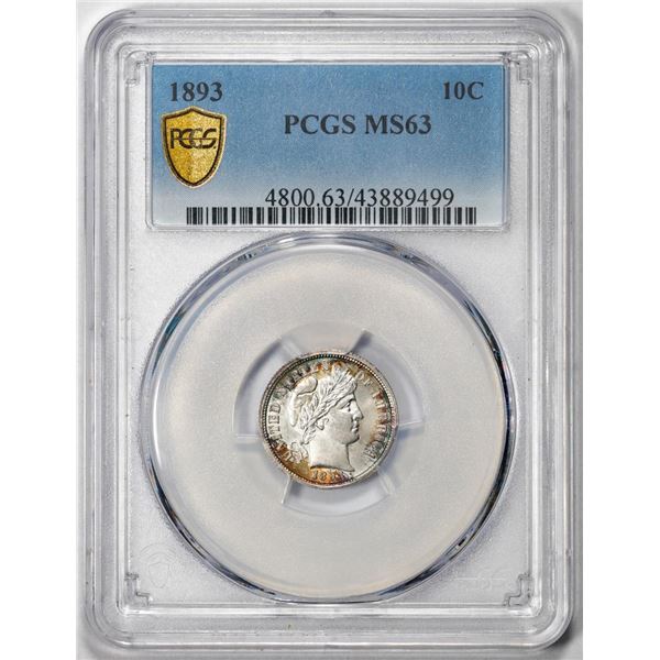 1893 Barber Dime Coin PCGS MS63 Amazing Toning