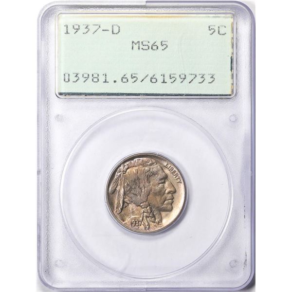 1937-D Buffalo Nickel Coin PCGS MS65 Old Green Rattler