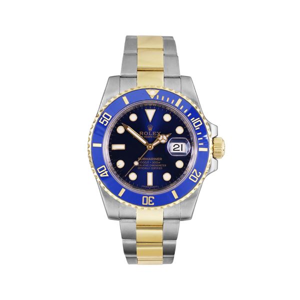 Rolex Mens Two Tone Submariner Wristwatch With Rolex Box and Card