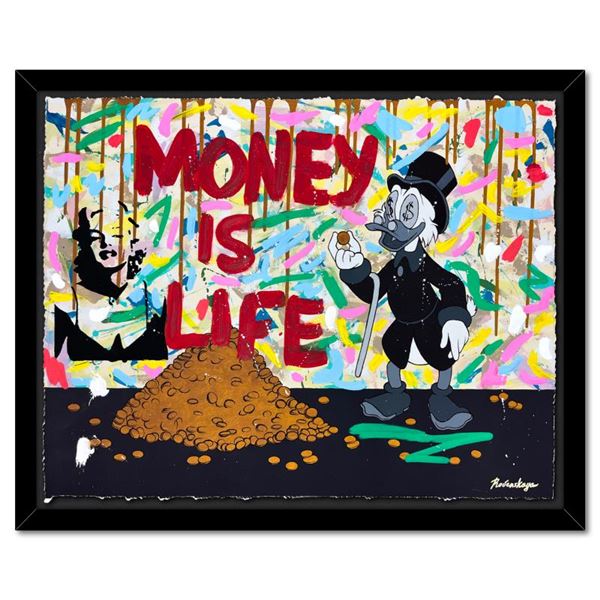 Nastya Rovenskaya "Money is Life" Original Mixed Media on Paper