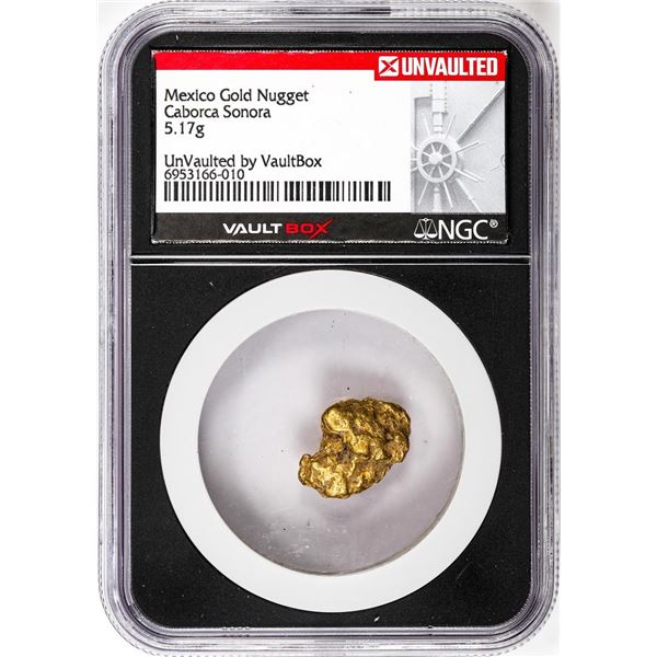 5.17 Gram Caborca Sonora Mexico Gold Nugget NGC Vaultbox Unvaulted