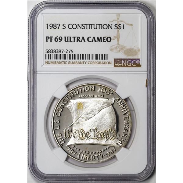 1987-S $1 Proof Constitution Commemorative Silver Dollar Coin NGC PF69 Ultra Cameo