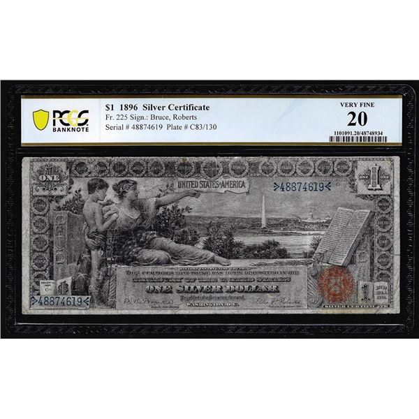 1896 $1 Educational Silver Certificate Note Fr.225 PCGS Very Fine 20
