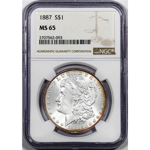 1887 $1 Morgan Silver Dollar Coin NGC MS65 Rim Toning