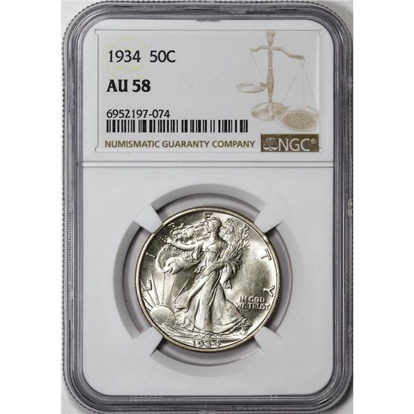 1934 Walking Liberty Half Dollar Coin NGC AU58