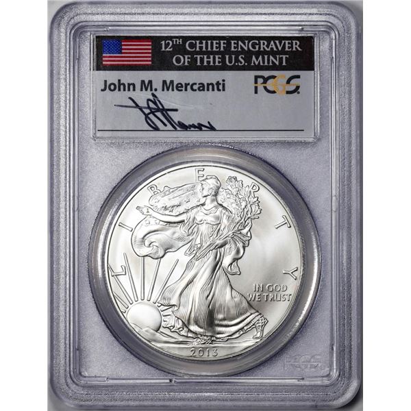 2013 $1 American Silver Eagle Coin PCGS MS69 First Strike Mercanti Signature