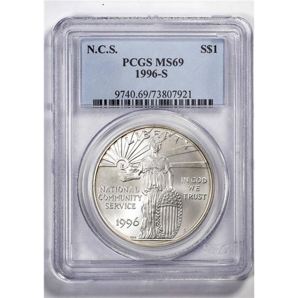 1996-S $1 National Community Service Silver Dollar Coin PCGS MS69