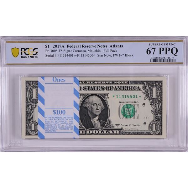 Pack 2017A $1 Federal Reserve STAR Notes Atlanta Fr.3005-F* PCGS Superb Gem UNC 67PPQ
