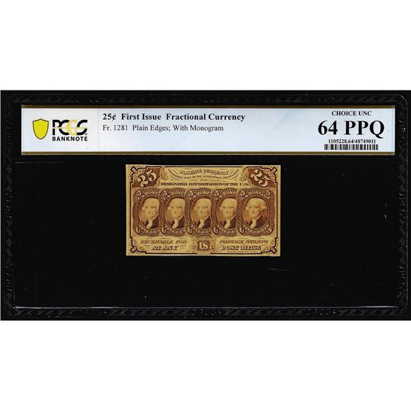 1862 First Issue 25 Cents Fractional Currency Note Fr.1281 PCGS Choice Unc 64PPQ