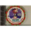 Image 1 : $5 NEVADA PALACE CASINO CHIP 1996 HAPPY HOLIDAYS