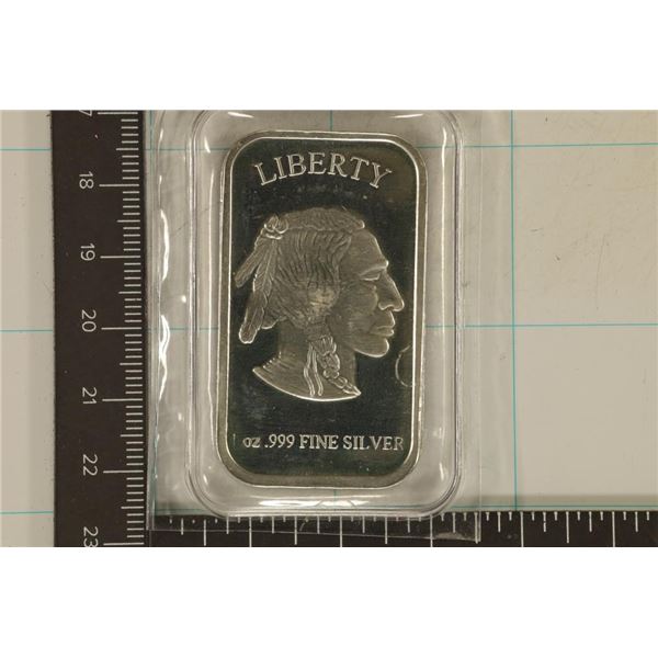1 TROY OZ .999 FINE SILVER PF INGOT "INDIAN /