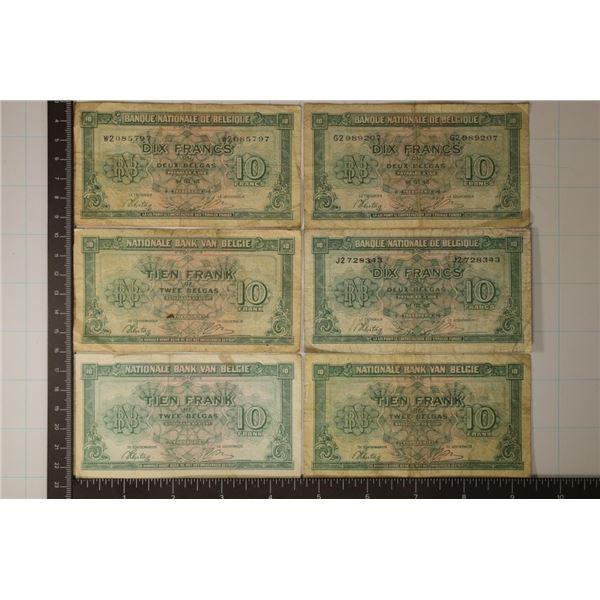 6-1943 BELGIUM 10 FRANC BILLS