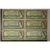 Image 1 : 6-1954 CANADIAN $1 BILLS