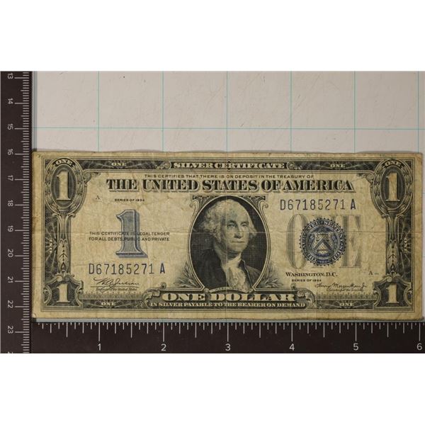 1934 US FUNNY BACK $1 SILVER CERTIFICATE BLUE SEAL