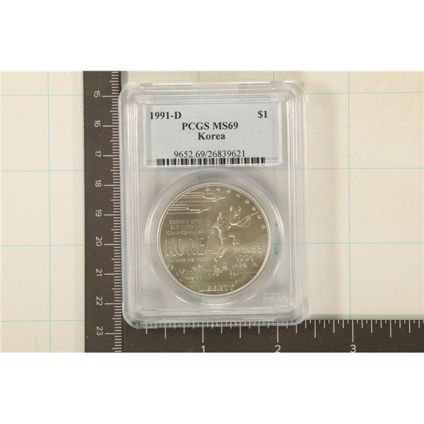 1991-D KOREA US SILVER DOLLAR PCGS MS69