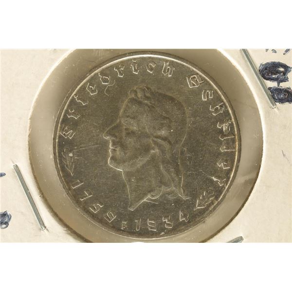 1934-F GERMAN SILVER 2 MARK .625 SILVER FRIEDRICH