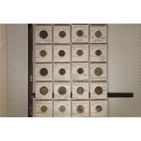 20 ASSORTED METAL TRANSPORTATION TOKENS: 1920'S-