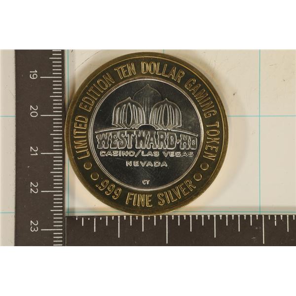 CASINO $10 SILVER TOKEN (UNC) WESTWARD HO