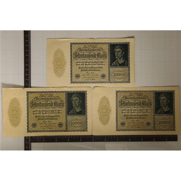 3-1922 GERMAN 10000 MARK BILLS
