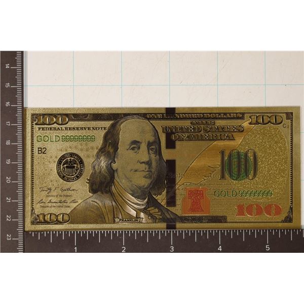 GOLD FOIL REPLICA OF A US $100 FRN CRISP UNC