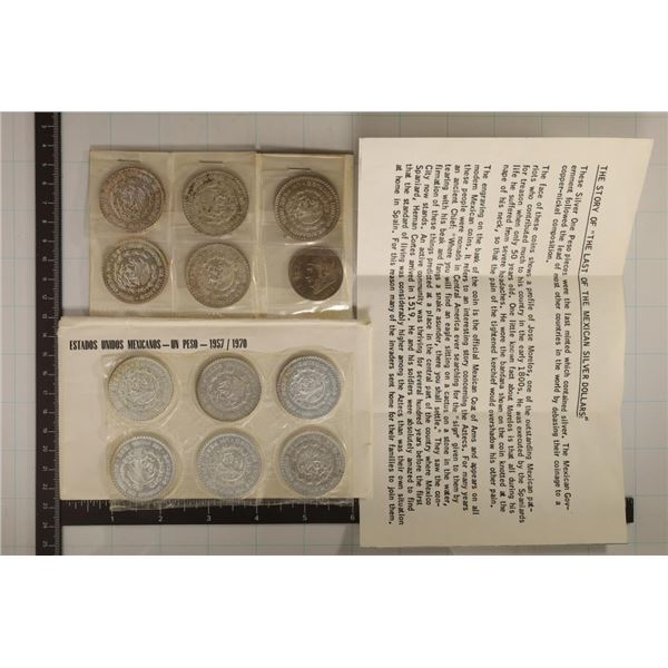12 COIN MEXICO SILVER PESO COIN SET: 1957-1967 AND