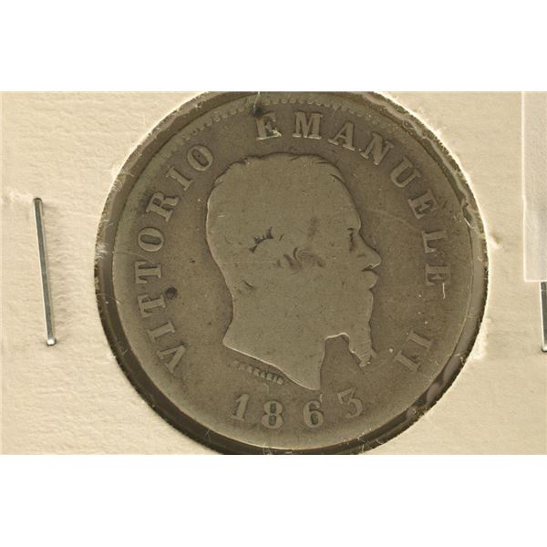 1863 SILVER ITALY 1 LIRE .1235 OZ. ASW