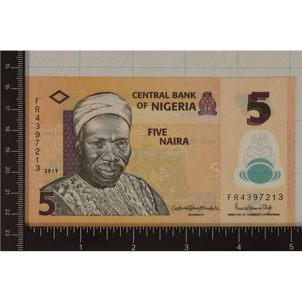 2019 NIGERIA 5 NAIRA CRISP UNC POLYMER COLORIZED