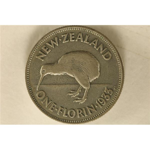 1933 NEW ZEALAND SILVER 1 FLORIN .1818 OZ. ASW