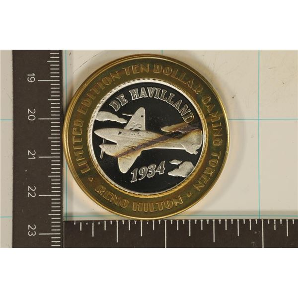 CASINO $10 SILVER TOKEN (UNC) RENO HILTON