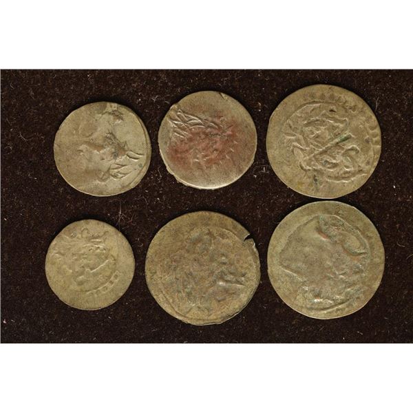 6 SILVER DIME SIZED OTTOMAN EMPIRE PARA COINS:
